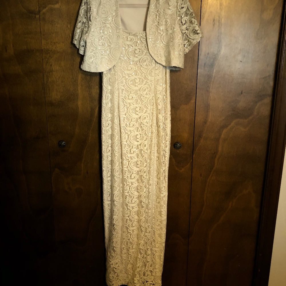 2 Piece long lace evening dress with bolero